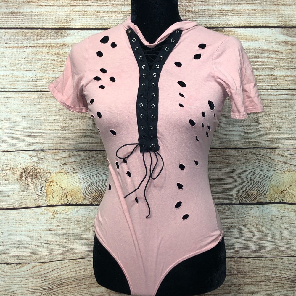 Topia Distressed Lace Up Bodysuit